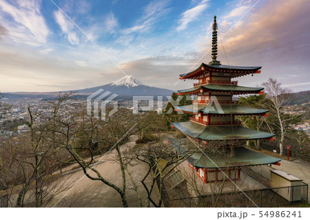 Mount Fuji and pagoda at sunrise Mount Fuji and pagoda at sunrise 54986241