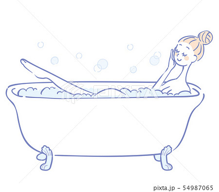 泡風呂に入る女性のイラストのイラスト素材