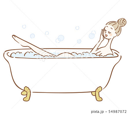 泡風呂に入る女性のイラストのイラスト素材