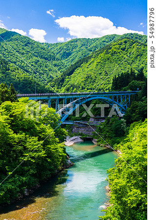 (富山県南砺市)新緑が美しい、湯出島橋 (富山県南砺市)新緑が美しい、湯出島橋 54987796