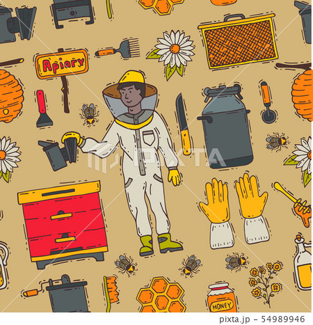 Honey sweet beeceeper apiary farm beekeeping icons set honeymaker bee insect beeswax illustration Honey sweet beeceeper apiary farm beekeeping icons set honeymaker bee insect beeswax illustration 54989946