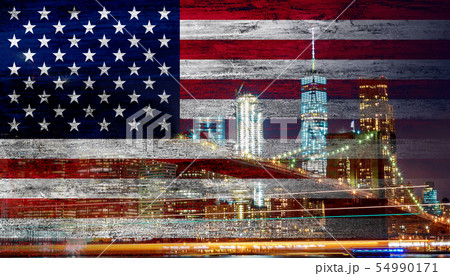 American flag in the wind NewYork City skyline and 54990171