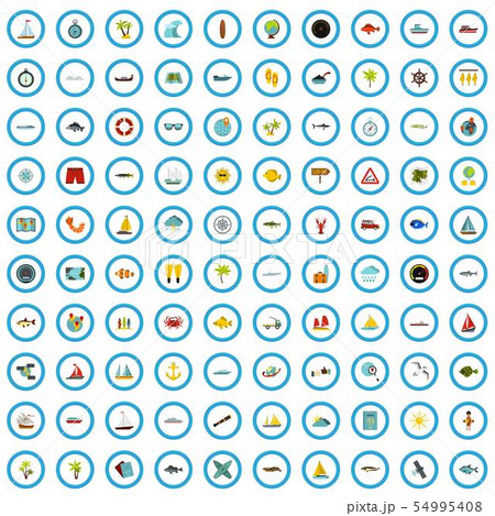 100 marine icons set, flat style 54995408
