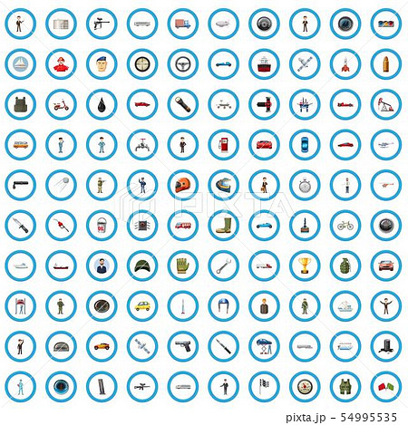 100 manmade icons set, cartoon style 54995535