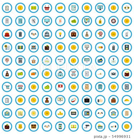100 money icons set, flat style 54996931