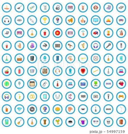 100 music studio icons set, cartoon style 54997159