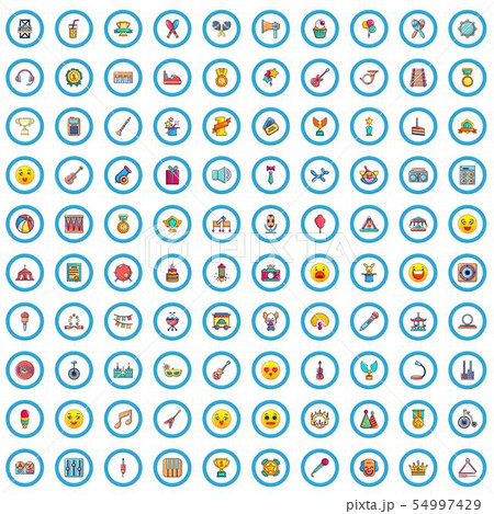100 music holiday icons set, cartoon style 54997429