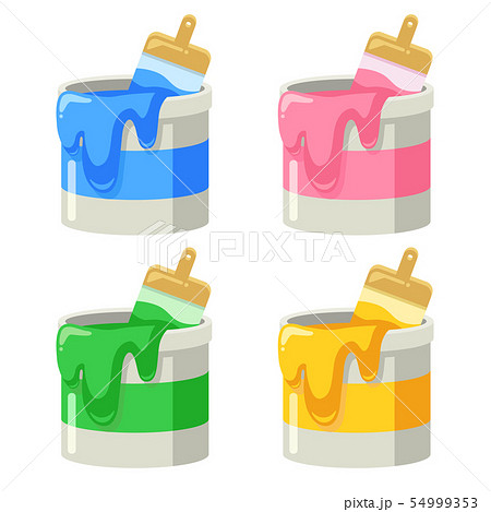 ペンキ缶 ピンク 青 緑 黄 4種類セットのイラストのイラスト素材