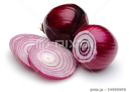 Red onion with slices isolated on white Red onion with slices isolated on white 54999909