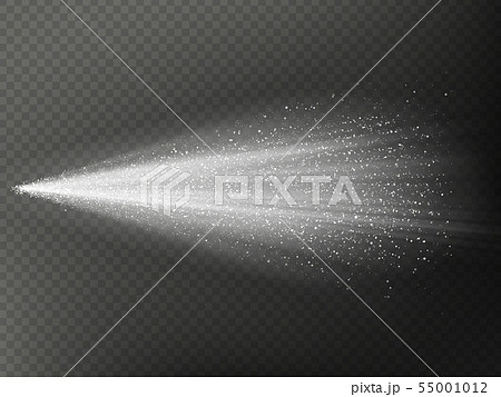 Airy water hazy mist of atomizer. Fog sprayer cosmetic effect isolated on dark transparent 55001012