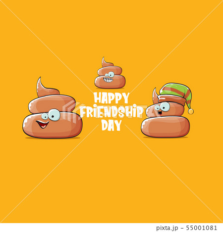 Happy friendship day greeting card with vector funny cartoon poo friends characters isolated on 55001081