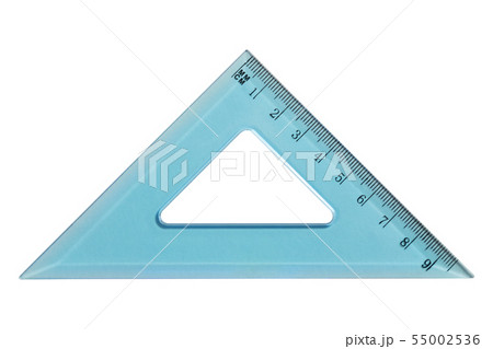 Blue plastic triangle ruler isolated on white Blue plastic triangle ruler isolated on white 55002536