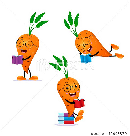 Carrot Student Reading Book vector set 55003370