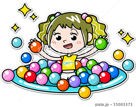 カラーボールプールで遊ぶ女の子のイラスト素材