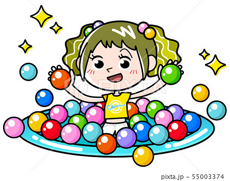 カラーボールプールで遊ぶ女の子のイラスト素材