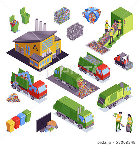 Isometric Garbage Recycling Icon Set 55003549