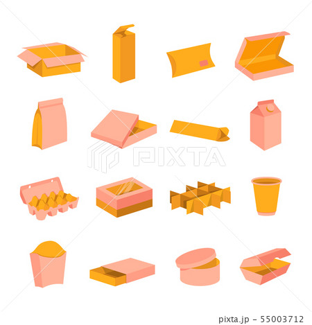 Cardboard delivery shipping packaging boxes cartoon icons set. Opened, closed, for food 55003712
