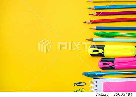 School supplies on yellow background 55005494
