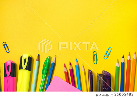 School supplies on yellow background School supplies on yellow background 55005495