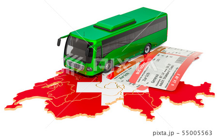 Bus travel in Switzerland, concept. 3D rendering Bus travel in Switzerland, concept. 3D rendering 55005563