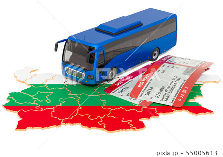 Bus travel in Bulgaria, concept. 3D rendering Bus travel in Bulgaria, concept. 3D rendering 55005613