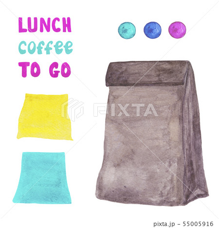 Watercolor set of lunch and coffee to go elements Watercolor set of lunch and coffee to go elements 55005916