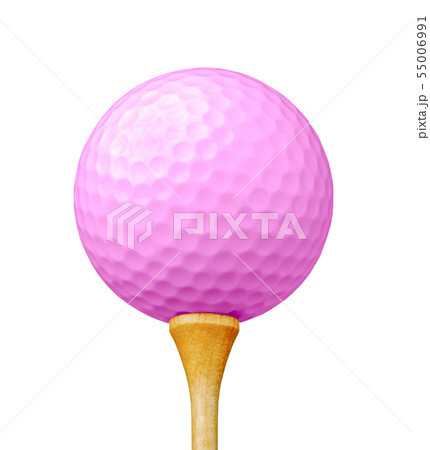 Pink Golf Ball on Tee Isolated on White Background Pink Golf Ball on Tee Isolated on White Background 55006991