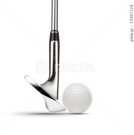 Chrome Golf Club Wedge Iron and Golf Ball on White 55007129