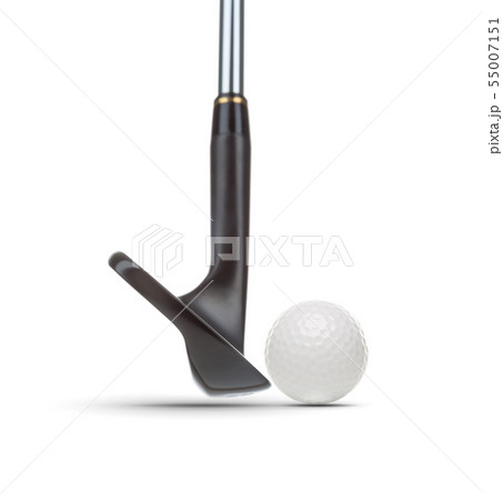 Black Golf Club Wedge Iron and Golf Ball on White 55007151