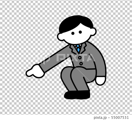 下を指さす会社員(デフォルメ) 下を指さす会社員(デフォルメ) 55007531