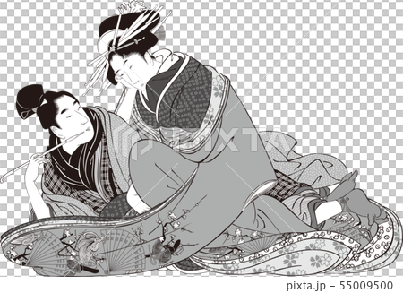 浮世絵 男女 その3 白黒のイラスト素材 [55009500] - PIXTA