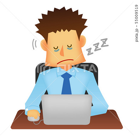 サラリーマン ビジネスマン 若い男性イラスト ストレス 疲労 辛い 居眠り 睡眠時無呼吸症候群 のイラスト素材