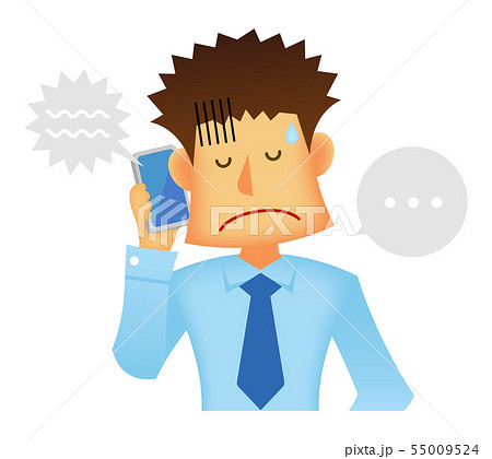 サラリーマン ビジネスマン 若い男性イラスト ストレス 疲労 辛い 電話 怒られる クレーム のイラスト素材
