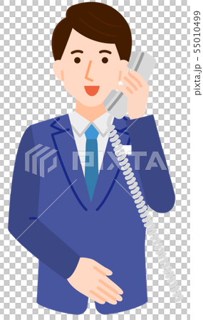 電話をかける男性 シンプル 線なし イラストのイラスト素材