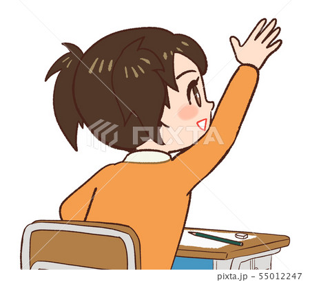 教室 机 椅子　手を挙げる子供 55012247