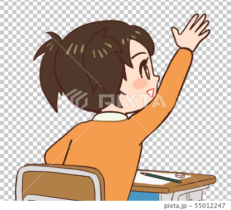 教室 机 椅子　手を挙げる子供 55012247