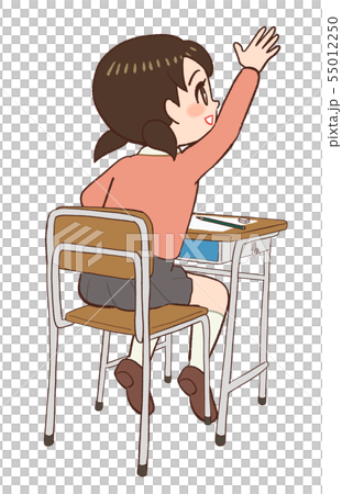 教室 机 椅子　手を挙げる子供 55012250