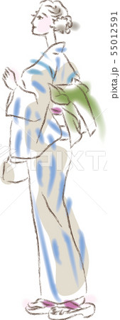 浴衣姿の女性全身のイラスト素材