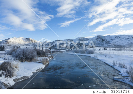 River during winter in Picabo, Idaho 55013718