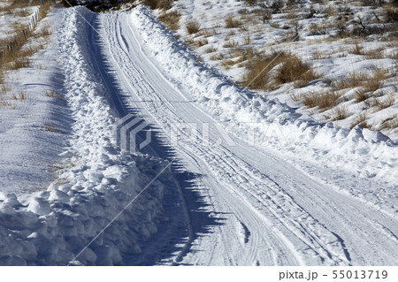 Tire tracks through snow 55013719