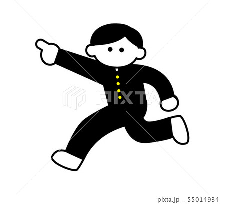 斜め上を指差す学ラン男子 デフォルメ のイラスト素材