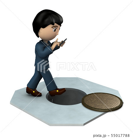 歩きスマホの危険を描いたレンダリングイラストのイラスト素材