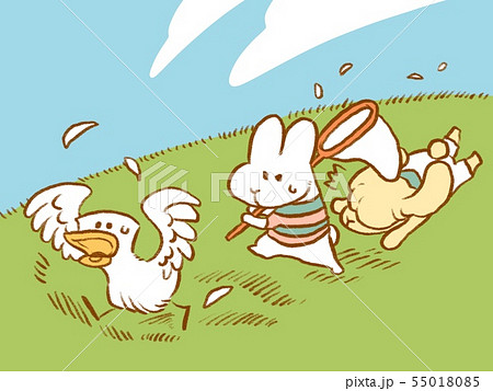 うさぎ2匹とあひる② 55018085