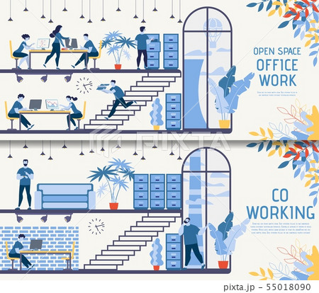 Open Space Co-working Office Vector Banners Set Open Space Co-working Office Vector Banners Set 55018090