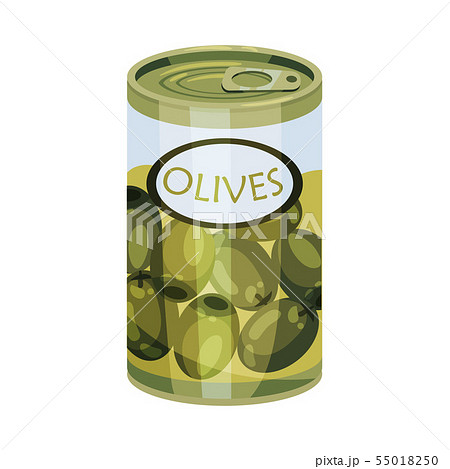 Tin with olives. Vector illustration on white background. 55018250