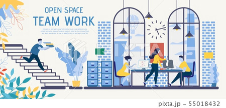 Open Space Coworking For Teamwork Vector Ad Bannerのイラスト素材