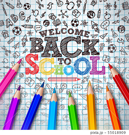 Back to school design with colorful pencil and typography letter on square grid booklet background 55018909