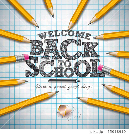 Back to school design with graphite pencil and typography letter on square grid booklet background 55018910