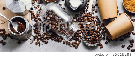 Ingredients for making coffee flat lay 55019283