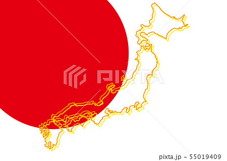 背景壁紙 ベクターイラスト素材 日本地図 列島 地図 日の丸 日本国旗 ジャパン 無料 フリーサイズのイラスト素材 55019409 Pixta